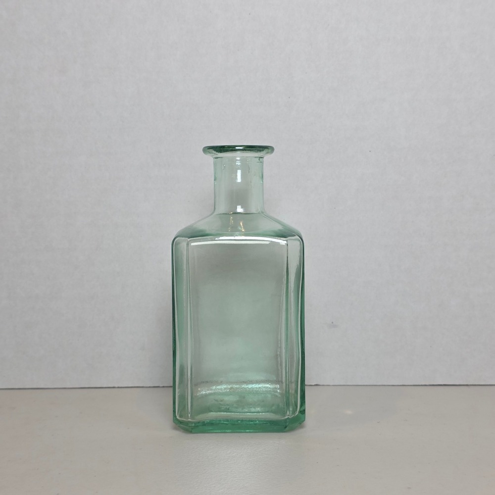 VTG Vetreria Etrusca Green Glass Bottle Cruet Square Oil Vinegar Italy Stamped